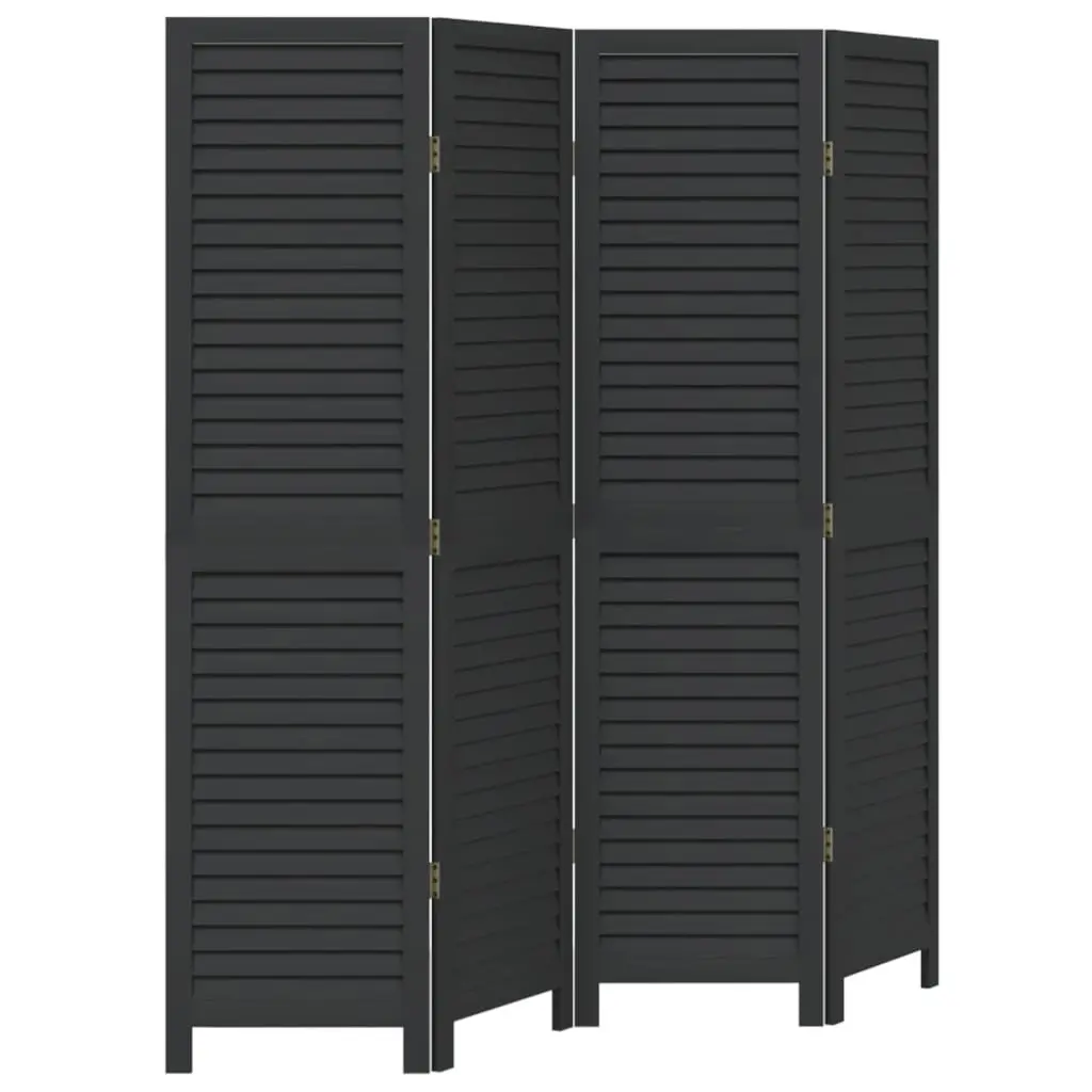 Room Divider 4 Panels Black Solid Wood Paulownia Folding Privacy Screen