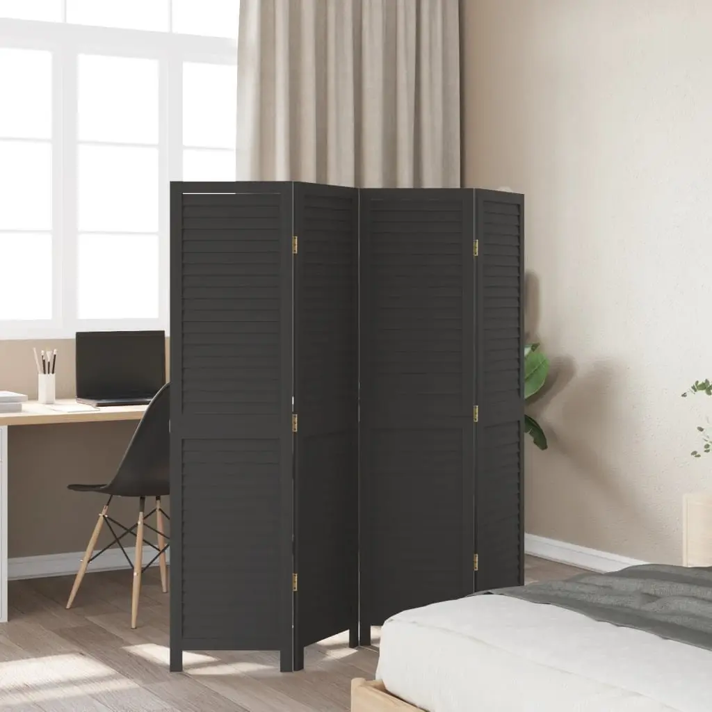 Room Divider 4 Panels Black Solid Wood Paulownia Folding Privacy Screen