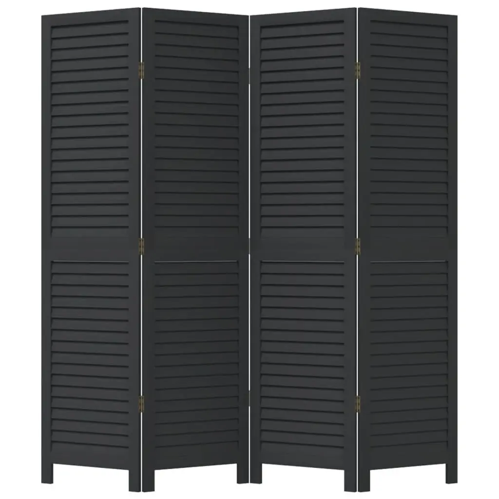 Room Divider 4 Panels Black Solid Wood Paulownia Folding Privacy Screen