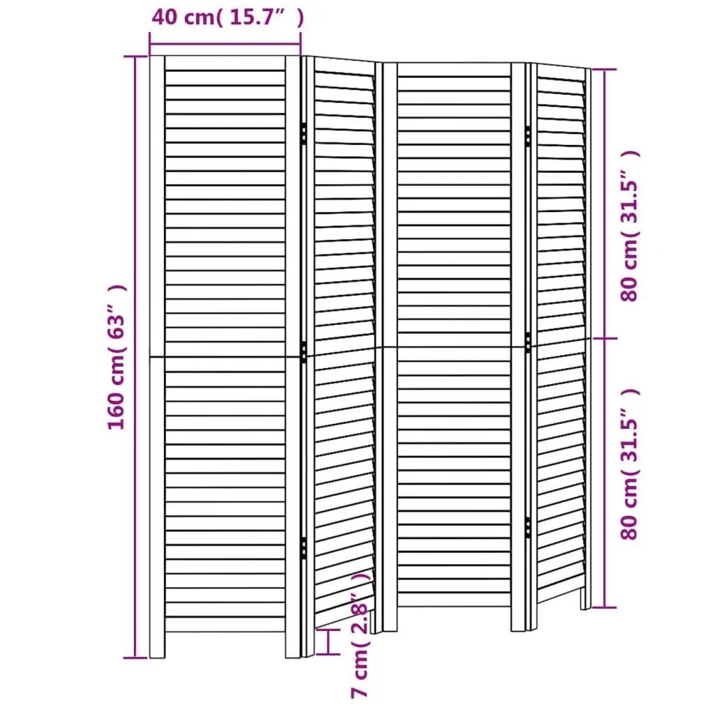 Room Divider 4 Panels Black Solid Wood Paulownia Folding Privacy Screen