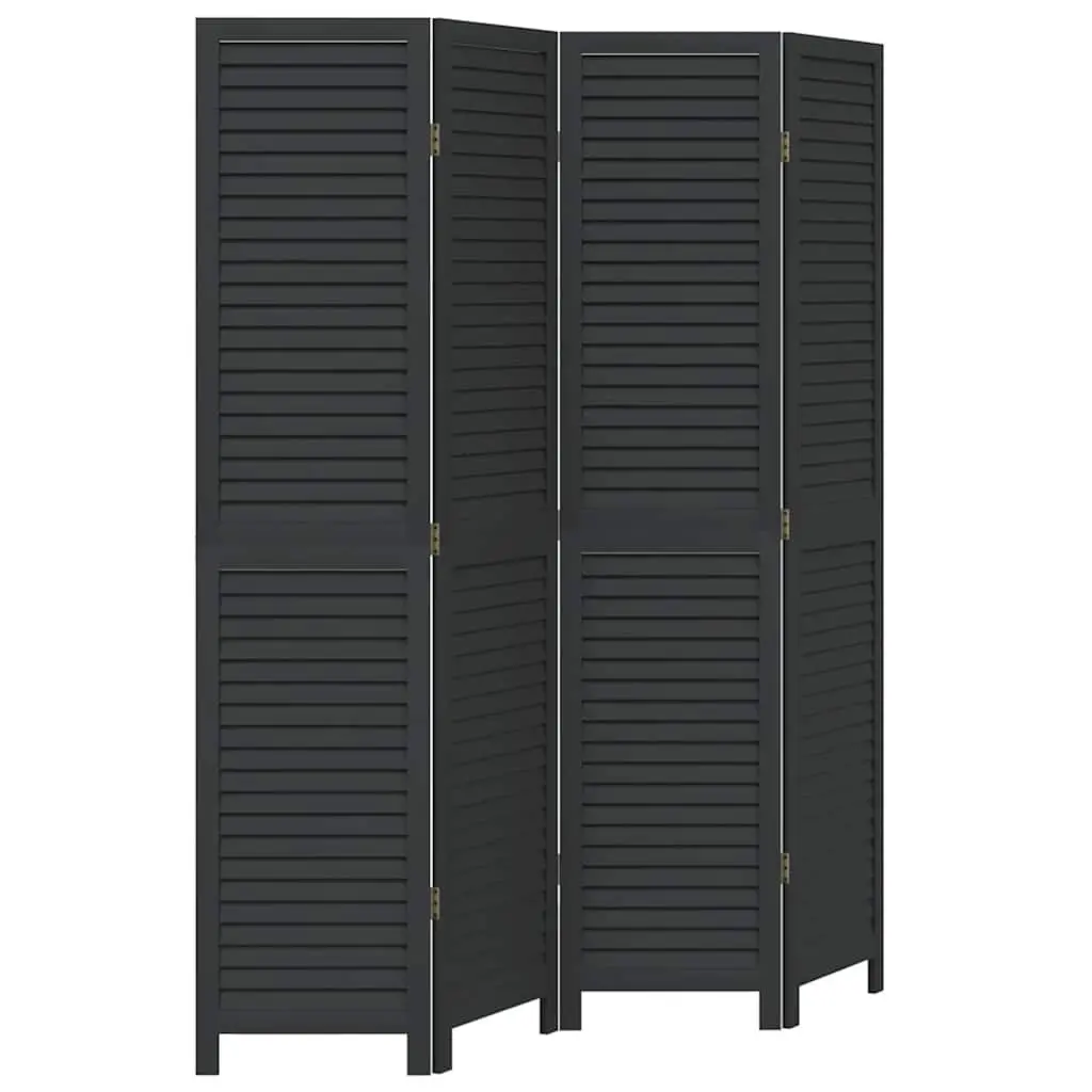 Folding Privacy Screen Black Solid Paulownia Wood 4 Panel Room Divider