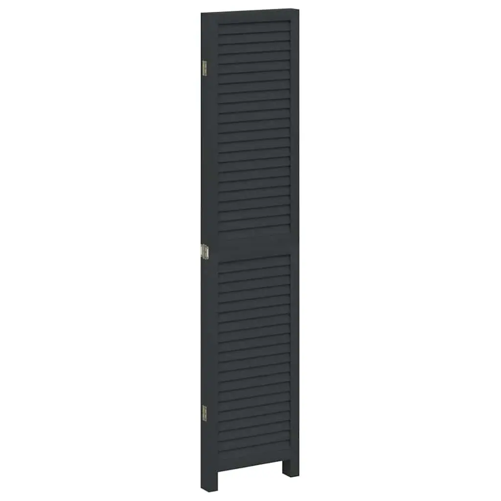 Folding Privacy Screen Black Solid Paulownia Wood 4 Panel Room Divider