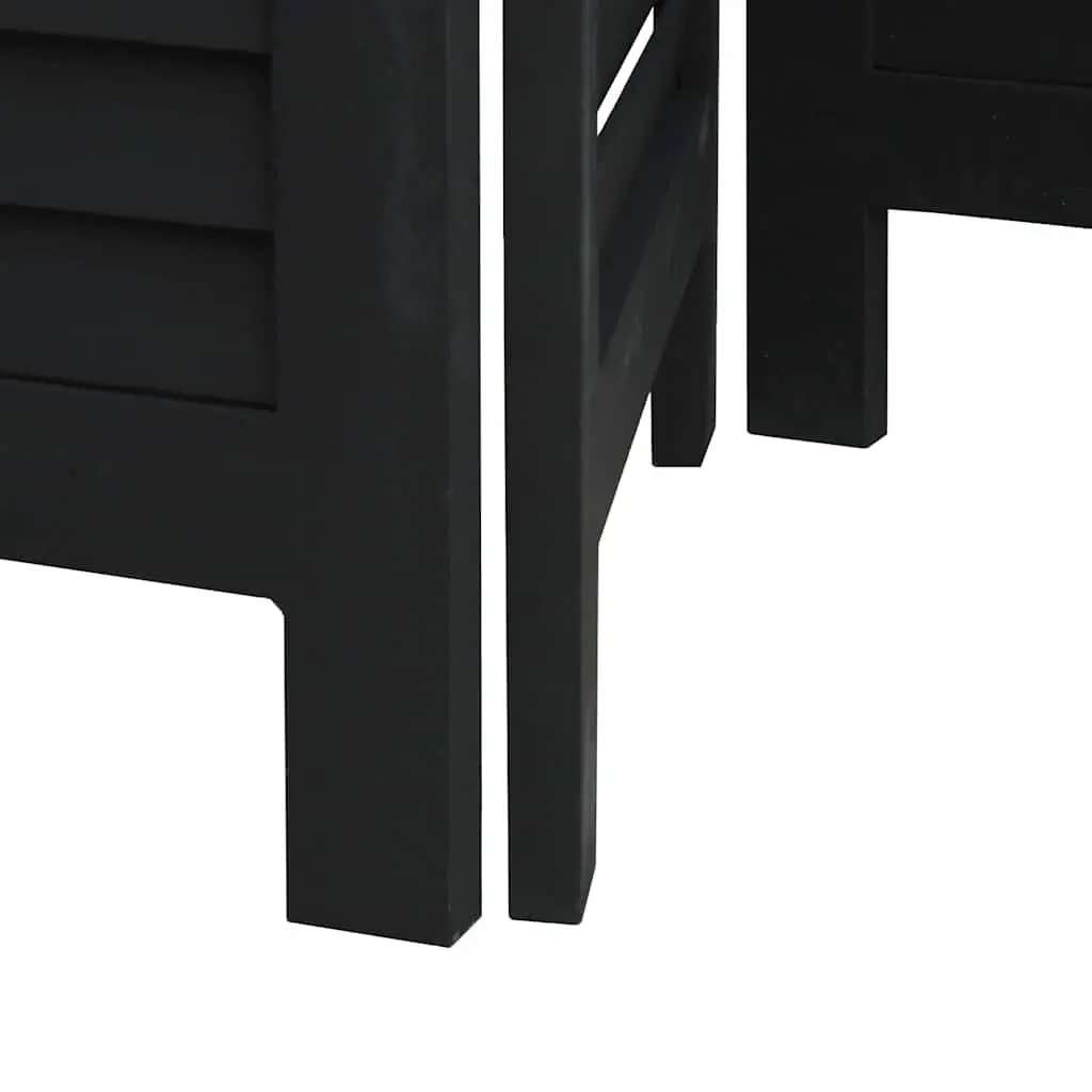 Folding Privacy Screen Black Solid Paulownia Wood 4 Panel Room Divider