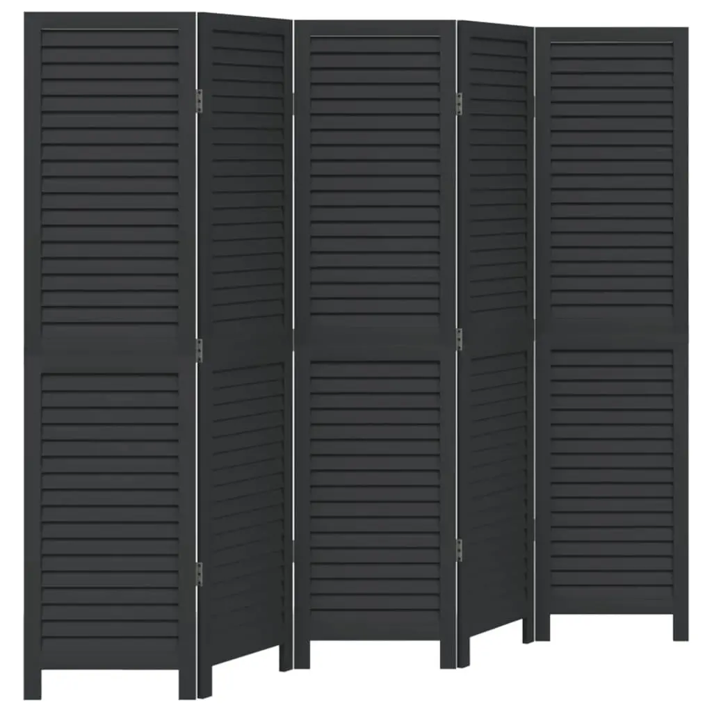 Room Divider Folding Privacy Screen Black Paulownia Wood 5 Panels