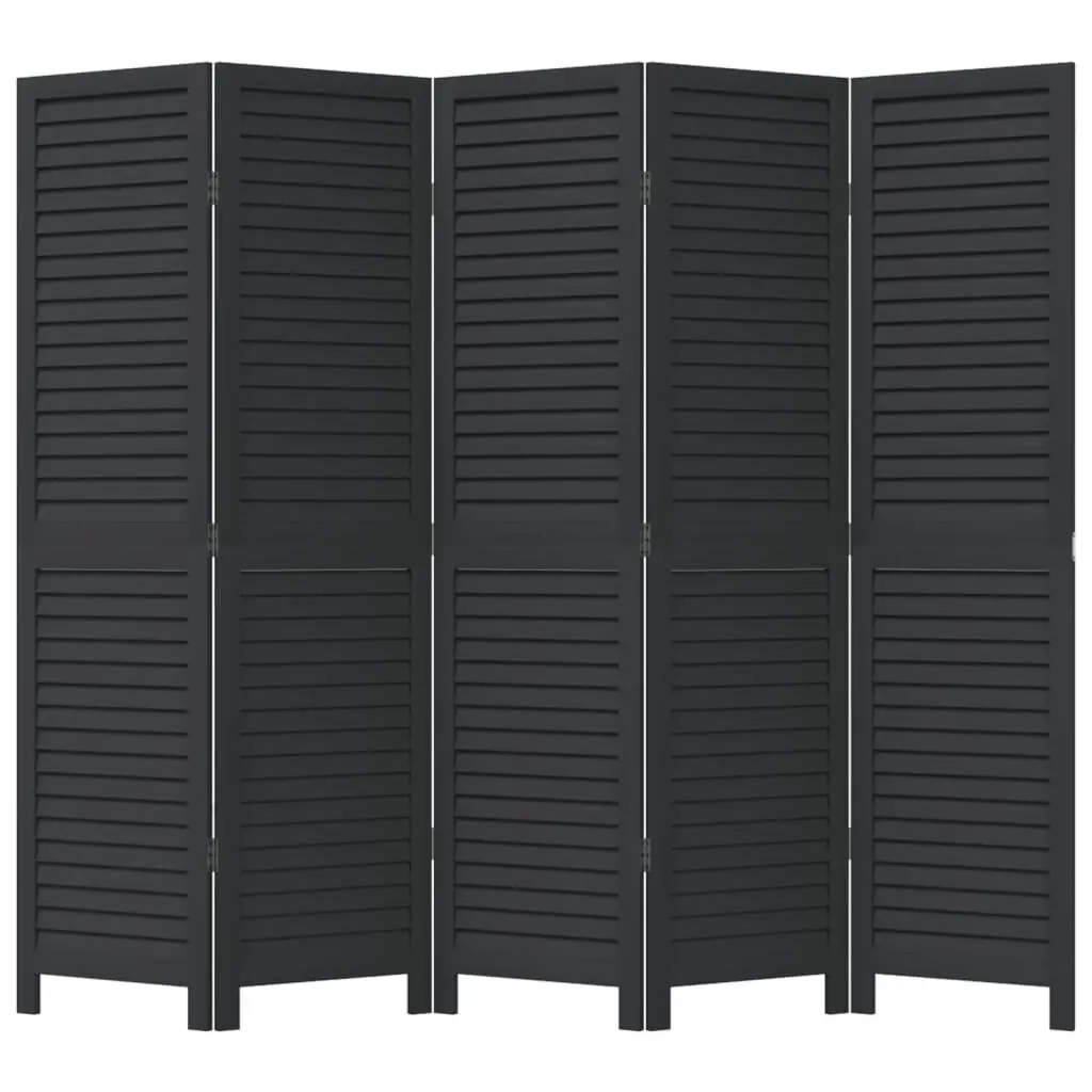 Room Divider Folding Privacy Screen Black Paulownia Wood 5 Panels