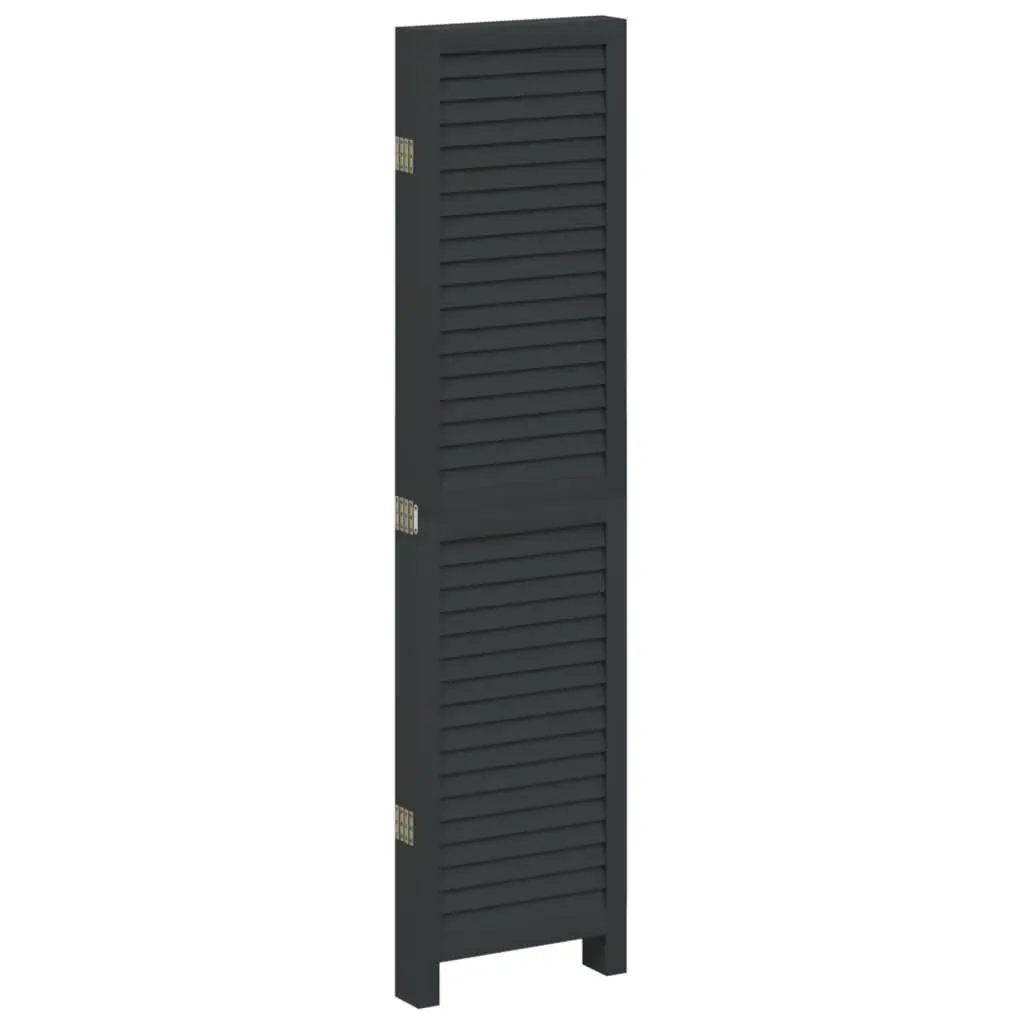 Room Divider Folding Privacy Screen Black Paulownia Wood 5 Panels