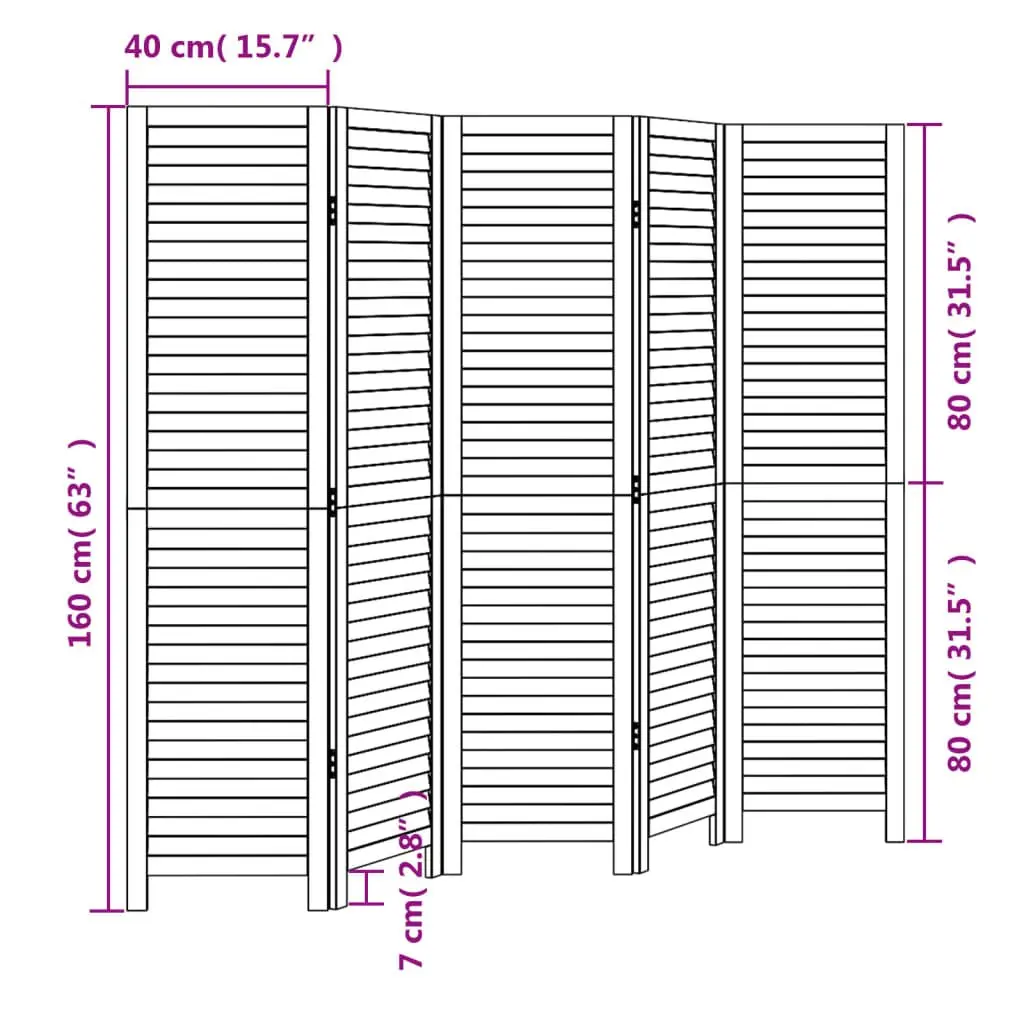 Room Divider Folding Privacy Screen Black Paulownia Wood 5 Panels