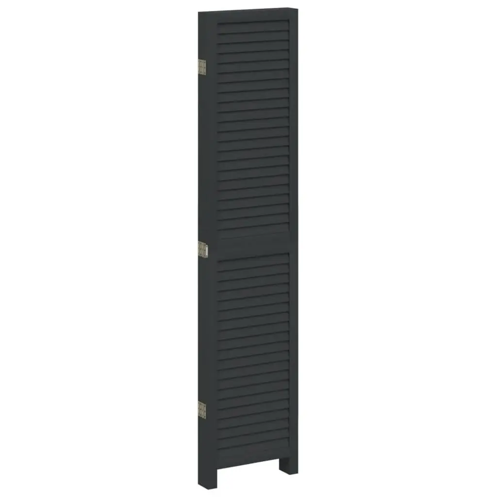 Room Divider Folding Screen 5 Panel Solid Paulownia Wood Black