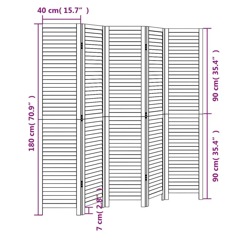 Room Divider Folding Screen 5 Panel Solid Paulownia Wood Black