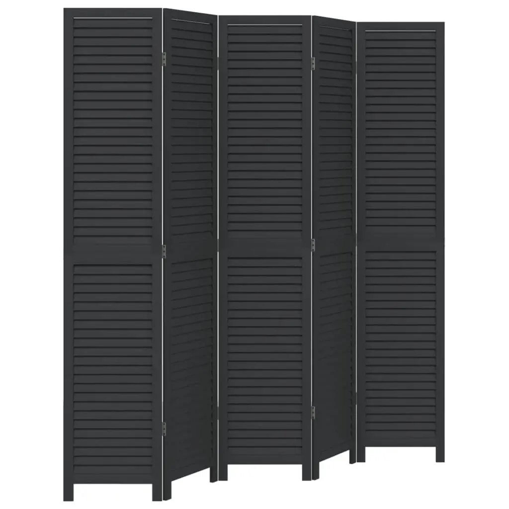 Room Divider 5 Panels Black Solid Wood Folding Privacy Screen Partition Home