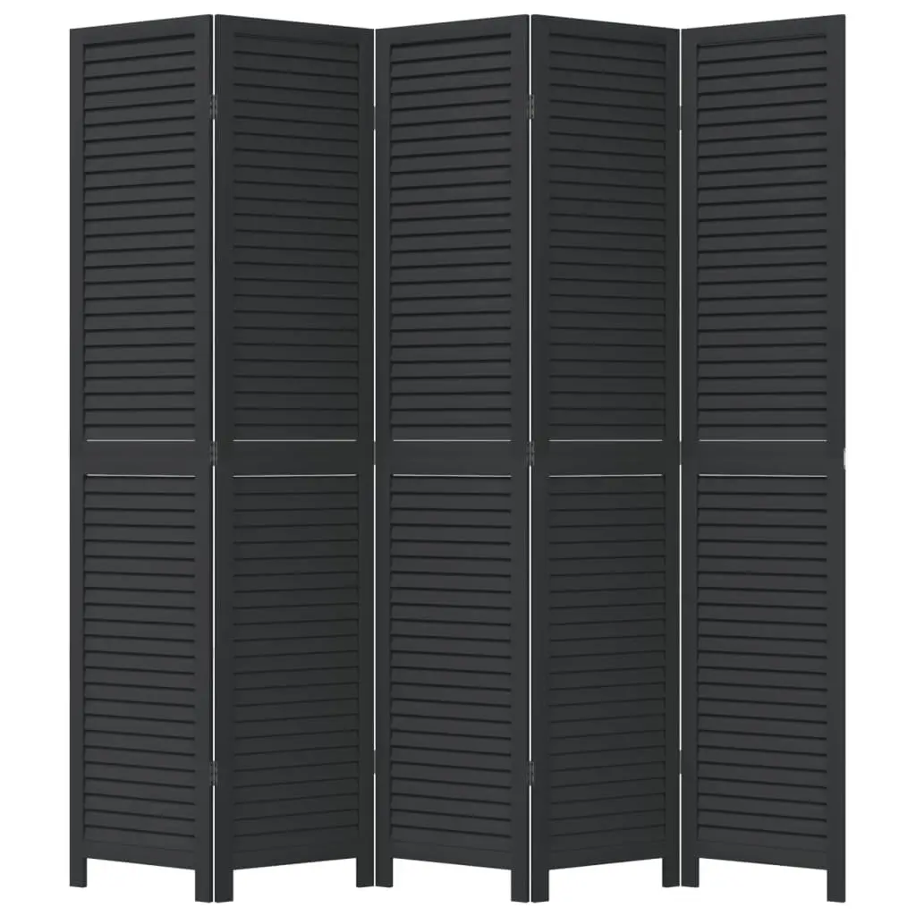 Room Divider 5 Panels Black Solid Wood Folding Privacy Screen Partition Home