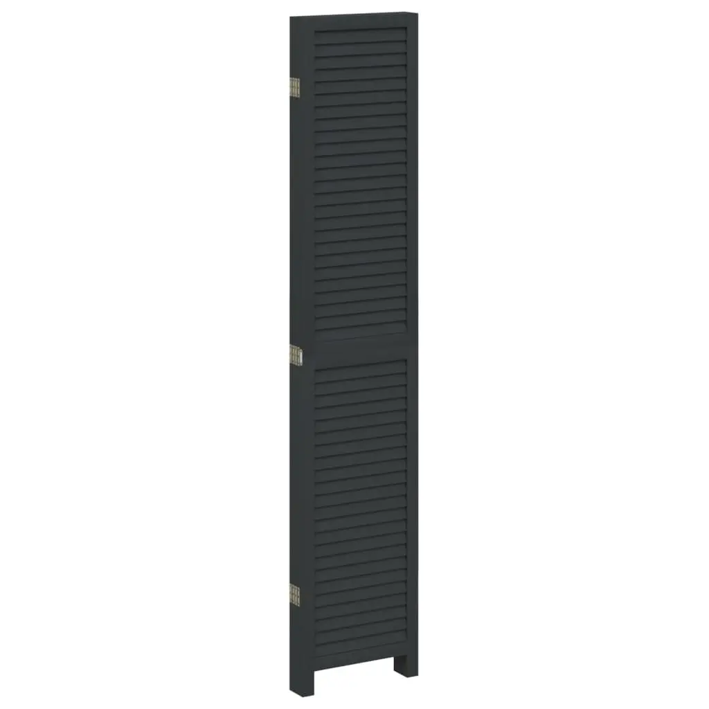 Room Divider 5 Panels Black Solid Wood Folding Privacy Screen Partition Home