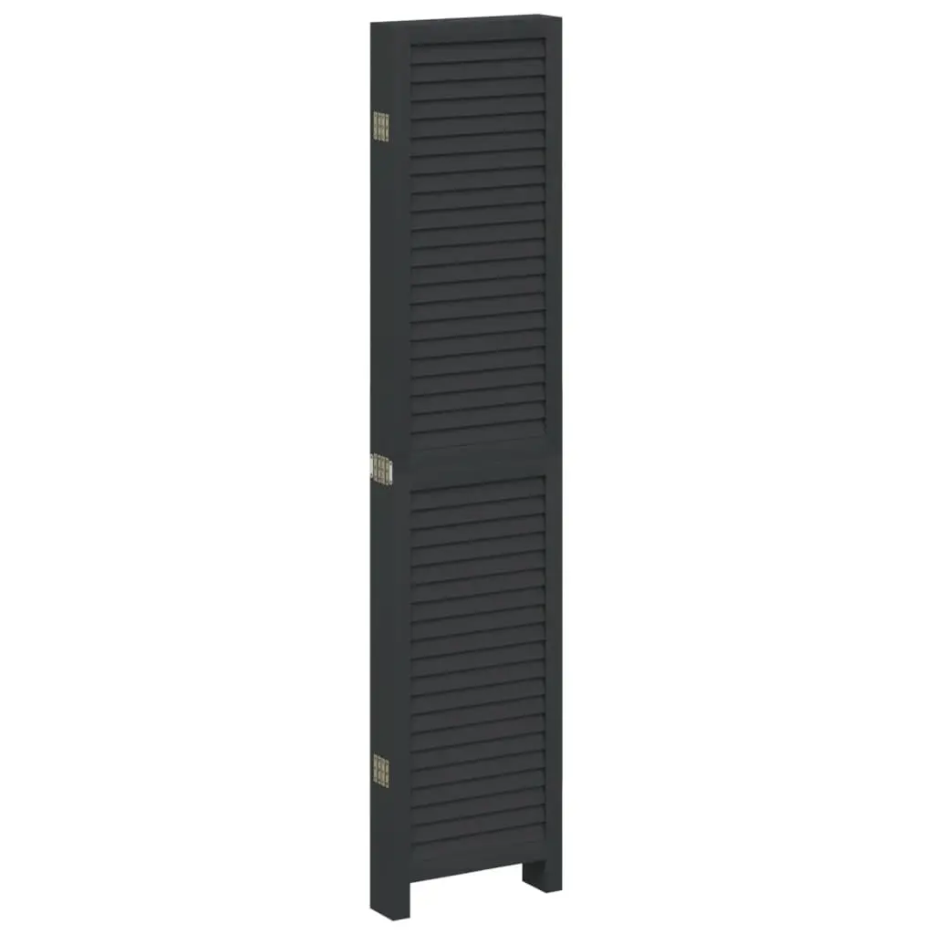 Folding Privacy Screen Six Panels Black Solid Wood Room Divider