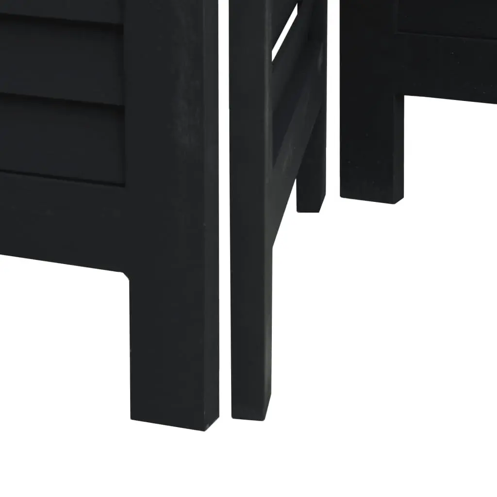 Folding Privacy Screen Six Panels Black Solid Wood Room Divider