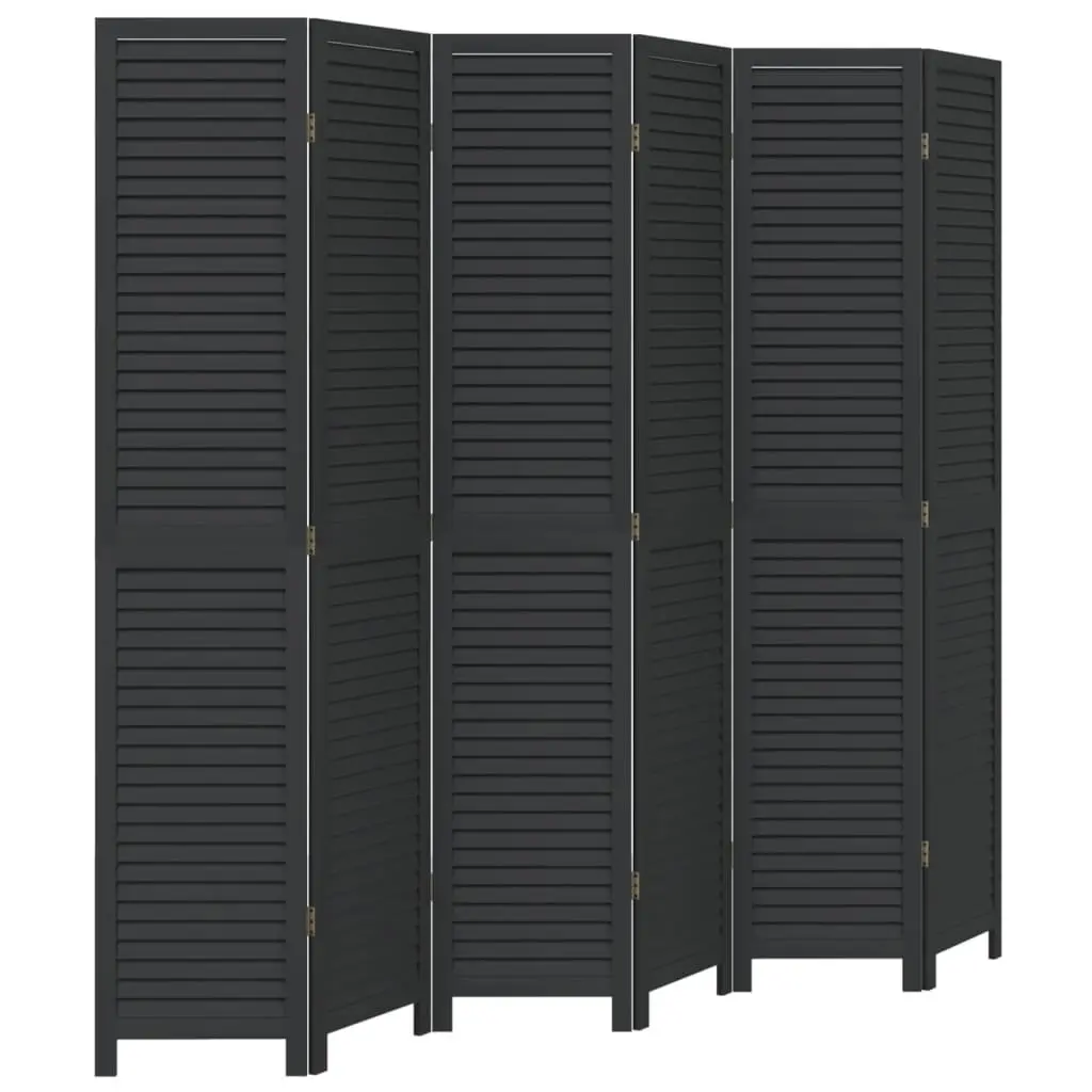 Room Divider Solid Paulownia Wood 6 Panels Black Folding Privacy Screen
