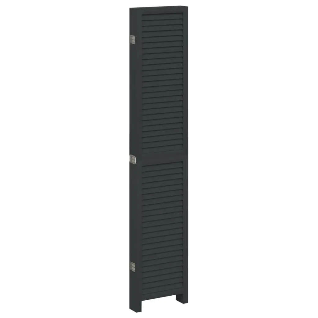 Room Divider Solid Paulownia Wood 6 Panels Black Folding Privacy Screen