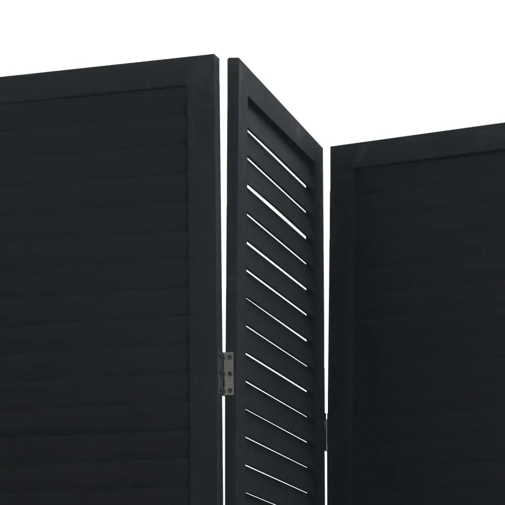 Room Divider Solid Paulownia Wood 6 Panels Black Folding Privacy Screen
