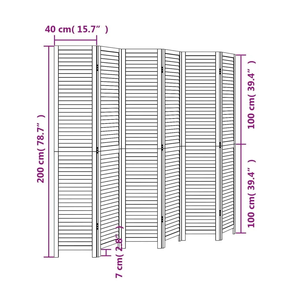 Room Divider Solid Paulownia Wood 6 Panels Black Folding Privacy Screen
