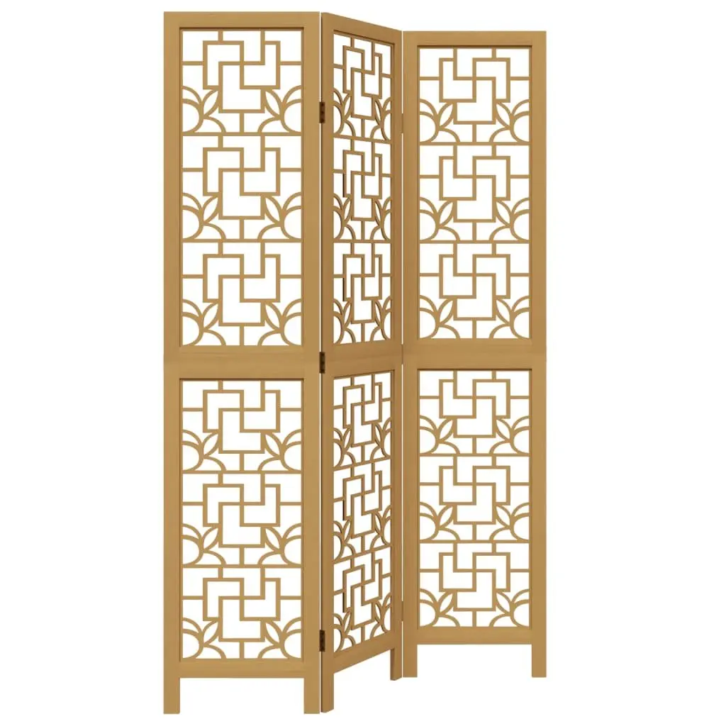 Room Divider Folding Screen 3 Panel Brown Solid Paulownia Wood Privacy Partition