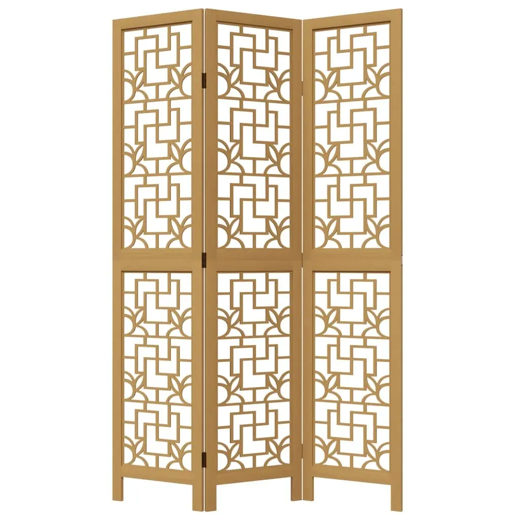 Room Divider Folding Screen 3 Panel Brown Solid Paulownia Wood Privacy Partition