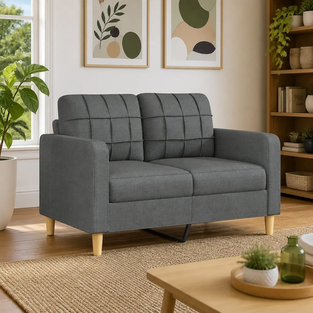 2-Seater Sofa Fabric 120cm Grey Metal Frame