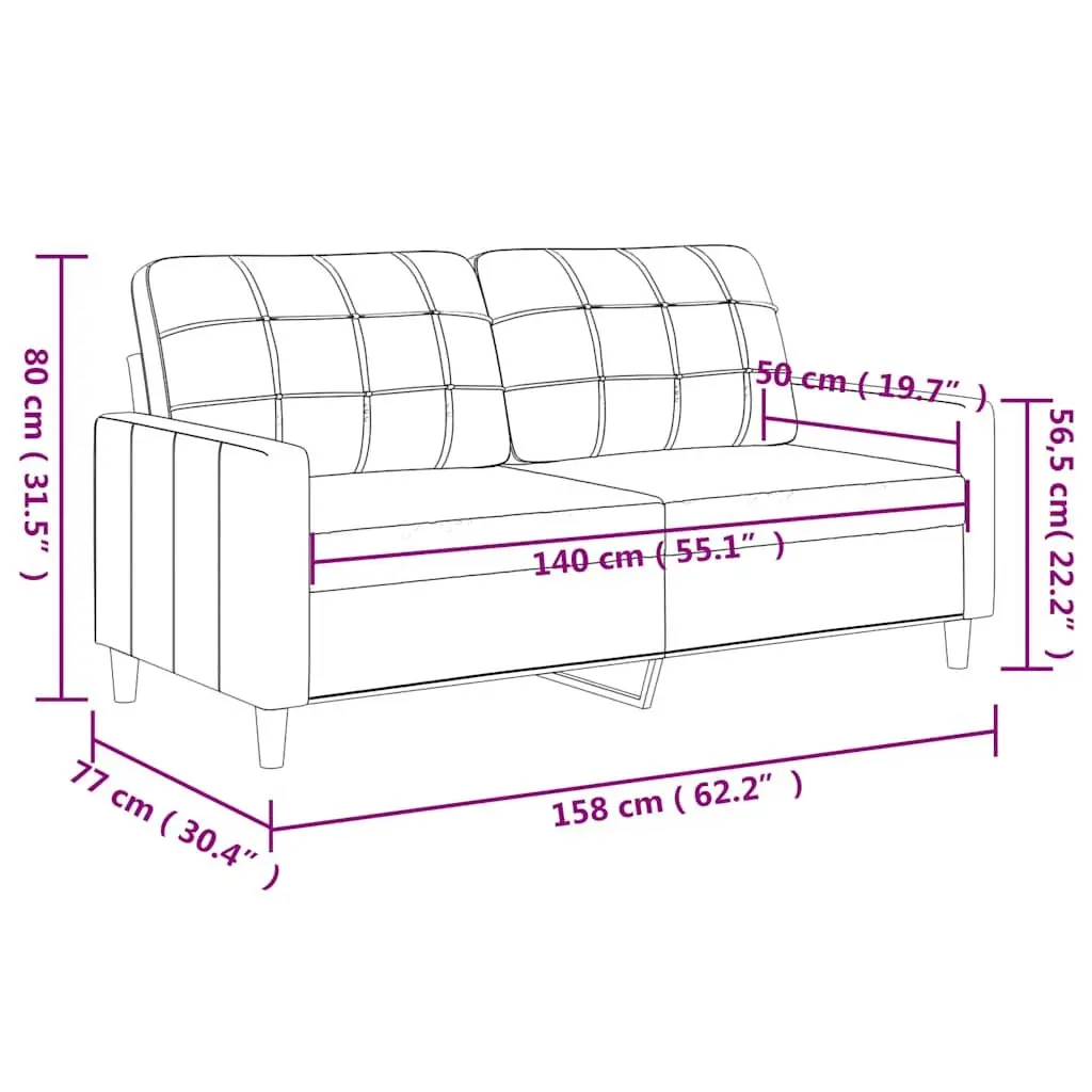 2-Seater Sofa Grey Fabric Lounge Couch Living Room Furniture 140cm Wide
