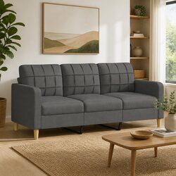 3-Seater Sofa Grey Fabric Lounge Couch Living Room Furniture Modern Design 180cm
