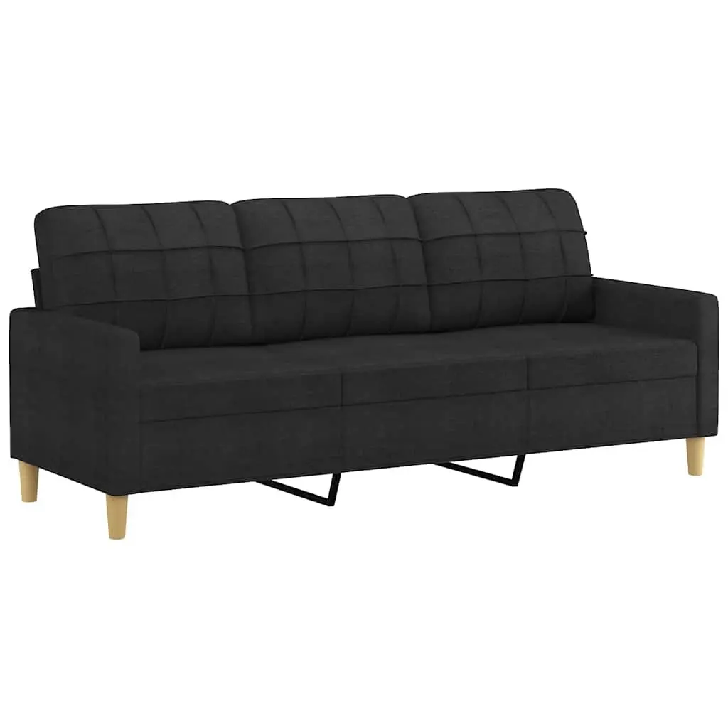 3-Seater Sofa Fabric 180cm Black Modern Living Room Couch