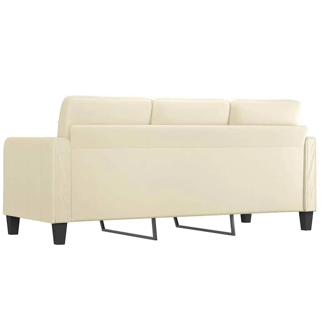 3-Seater Sofa Cream Faux Leather Lounge Couch Living Room Furniture Modern