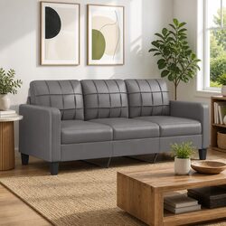 3-Seater Sofa Grey 180cm Modern Lounge Couch Faux Leather Living Room Furniture