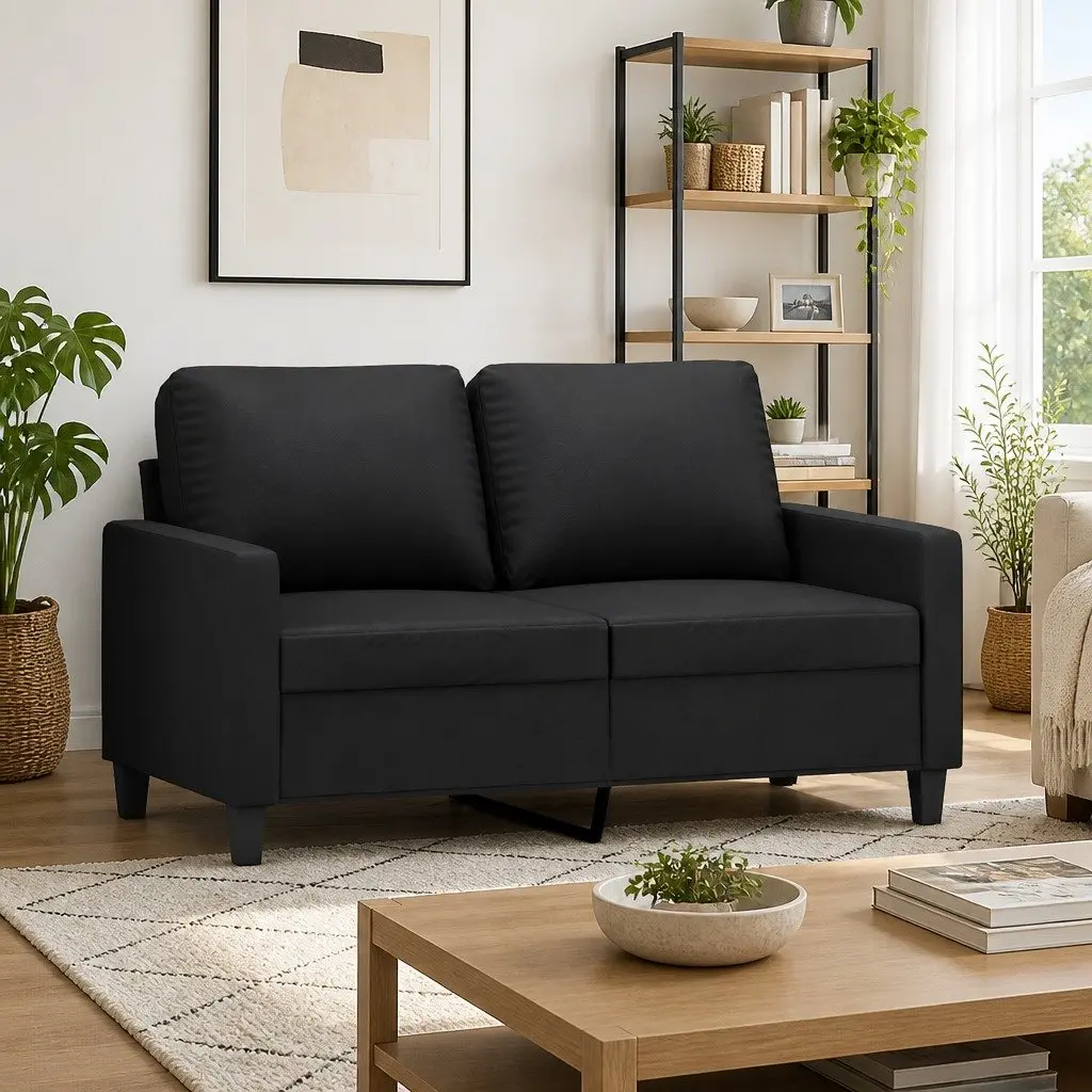 Couch Faux Leather 120cm Black 2-Seater Sofa Lounge Seat Durable Stain Resistant