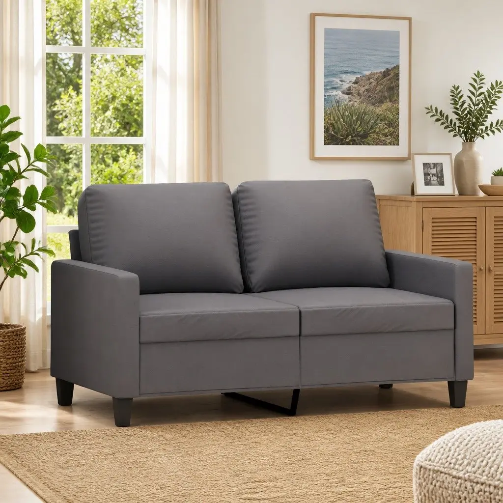Faux Leather 120cm Grey 2-Seater Sofa Modern Couch for Living Room Metal Frame
