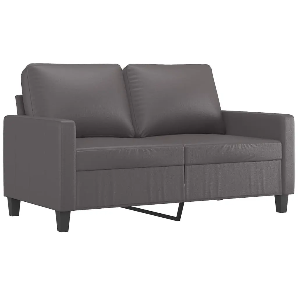 Faux Leather 120cm Grey 2-Seater Sofa Modern Couch for Living Room Metal Frame