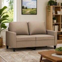 2-Seater Sofa Brown Faux Leather Modern Living Room Couch 120cm Compact Settee