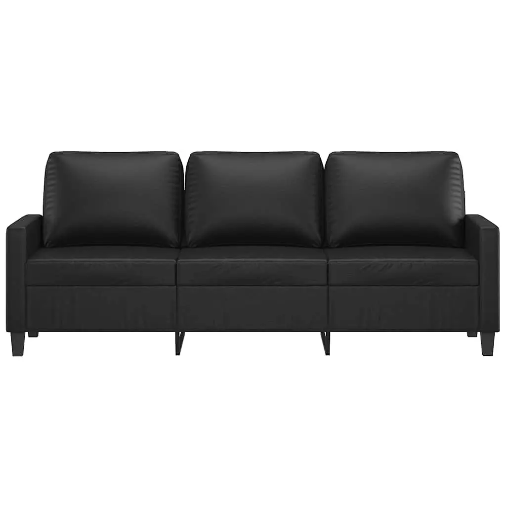 180cmModernSofaFauxLeatherBlack3SeaterLoungeCouchForLivingRoomFurniture