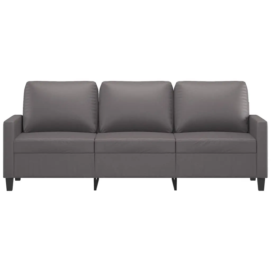 3-Seater Sofa Grey 180cm Faux Leather Living Room Couch Furniture