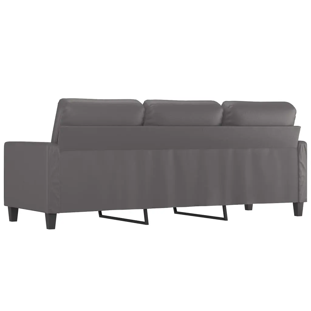 3-Seater Sofa Grey 180cm Faux Leather Living Room Couch Furniture