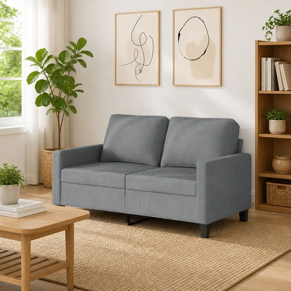 2-Seater Sofa Fabric 120cm Grey Metal Frame Couch