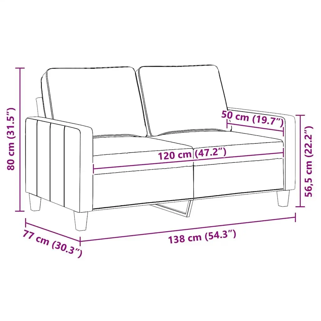 2-Seater Sofa Fabric 120cm Grey Metal Frame Couch