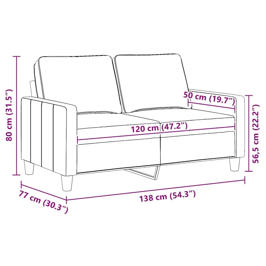 2-Seater Sofa Fabric 120cm Black Modern Couch Padded Armrests