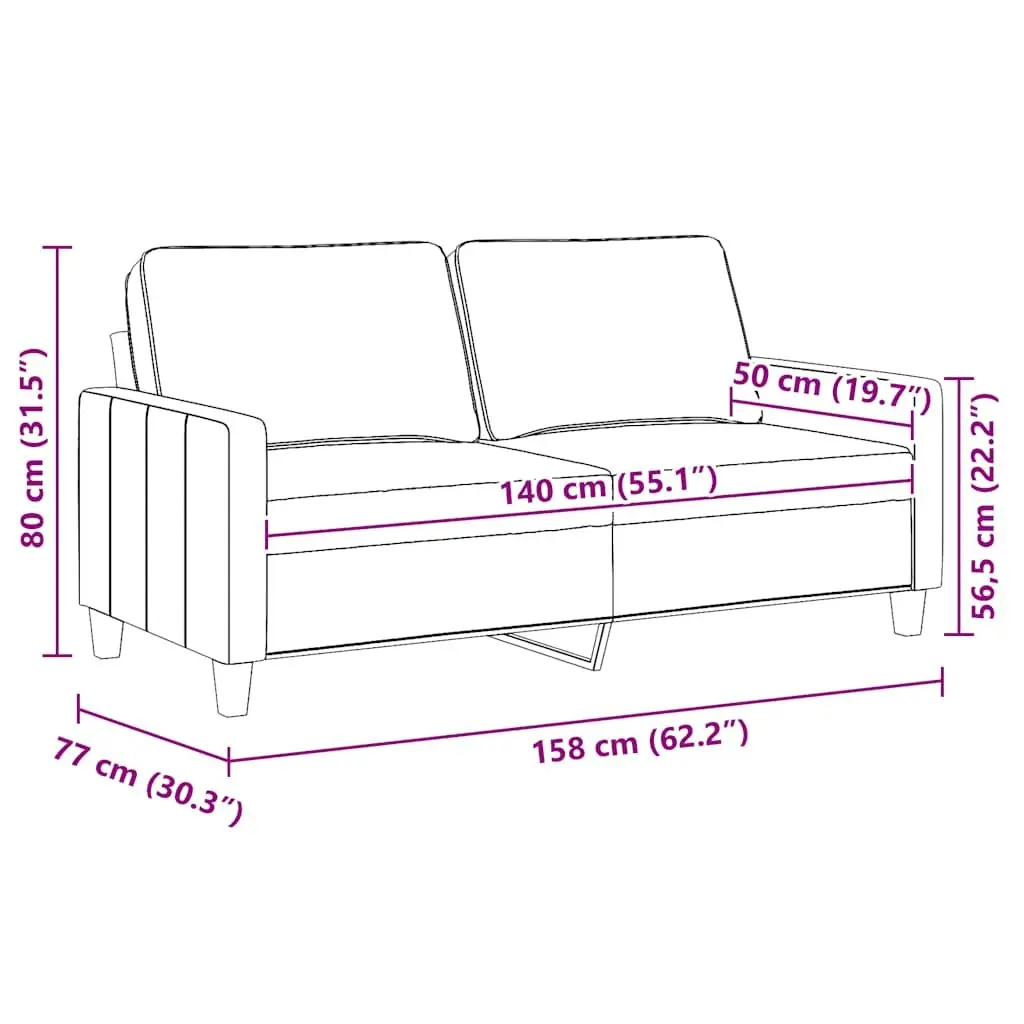 2-Seater Sofa Metal Frame Dark Grey 140cm Upholstered Couch Living Room Furniture