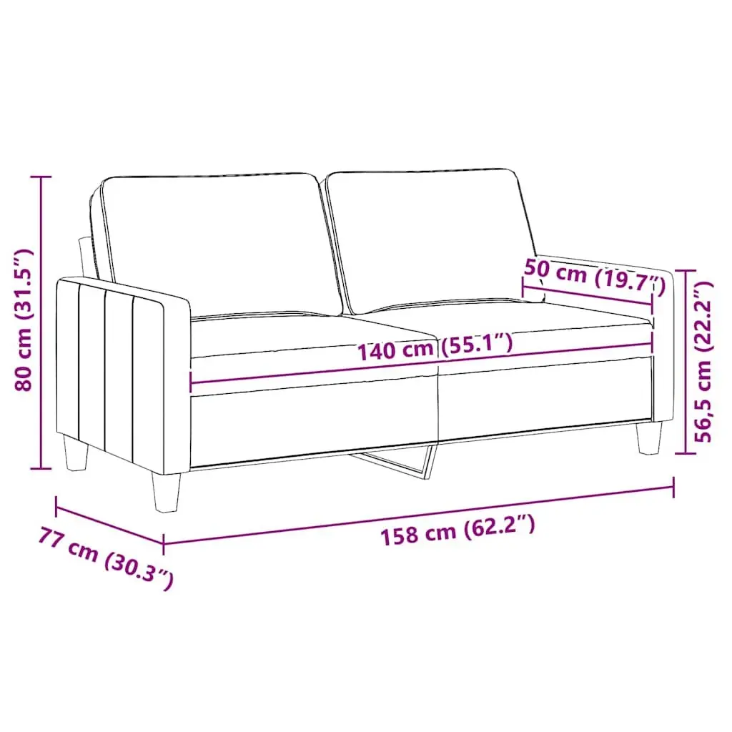 Black Fabric 140cm 2-Seater Lounge Sofa Modern Couch for Living Room
