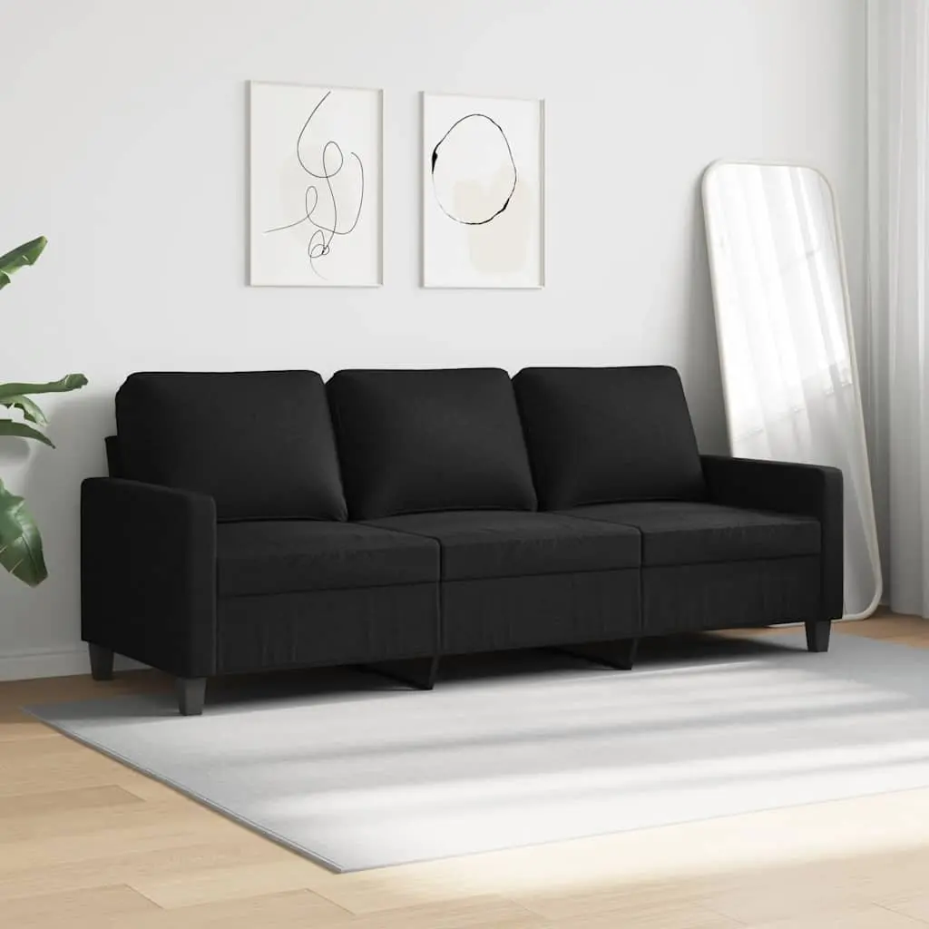 3-Seater Sofa Fabric 180cm Black Living Room Couch