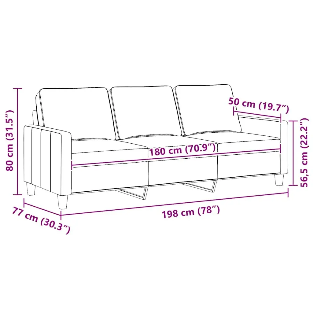 3-Seater Sofa Fabric 180cm Black Living Room Couch