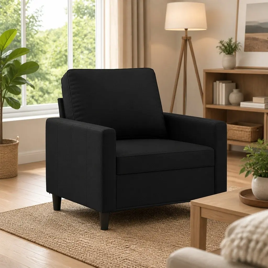 Accent Armchair Black Velvet 60cm Soft Upholstered Lounge Seat Metal Frame