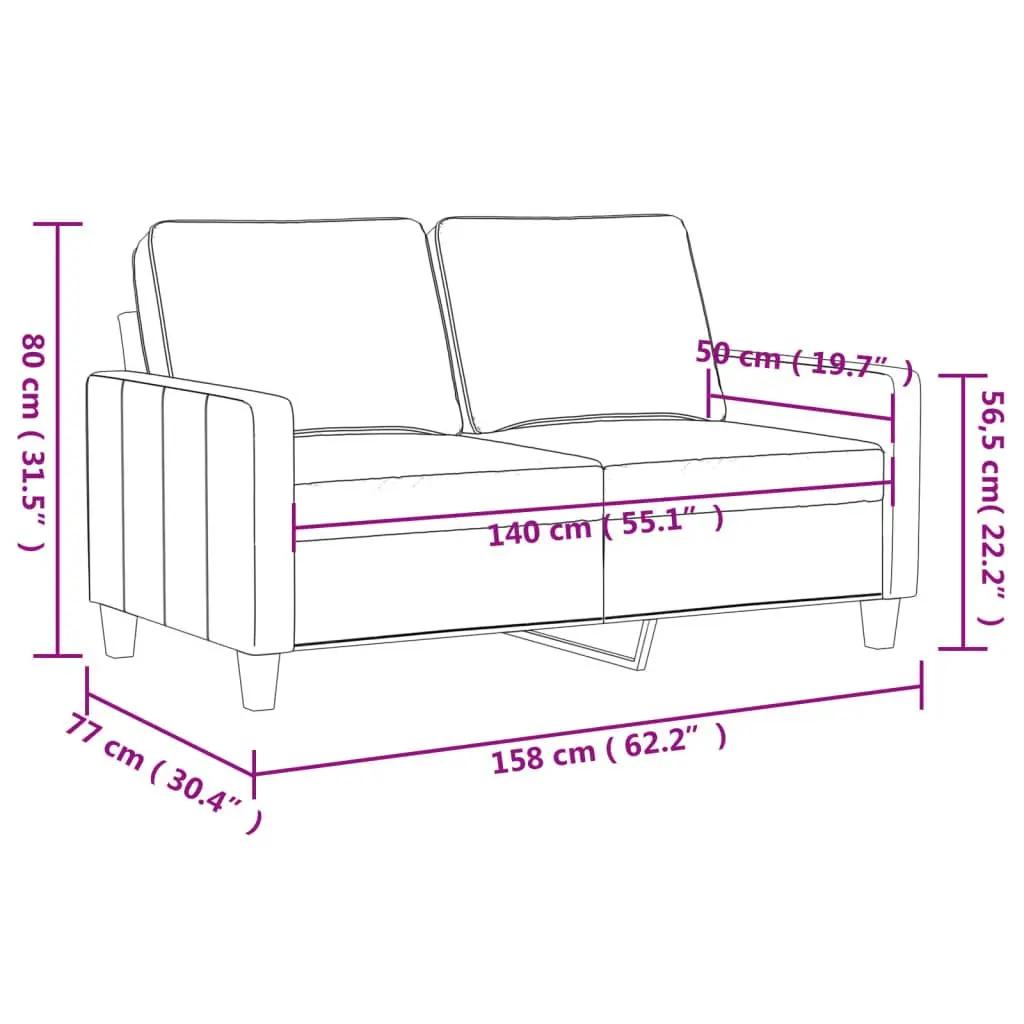 2-Seater Sofa Velvet Grey 140cm Modern Couch Padded Armrests