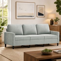 Comfortable 3-Seater Sofa in Grey Velvet for Living Rooms