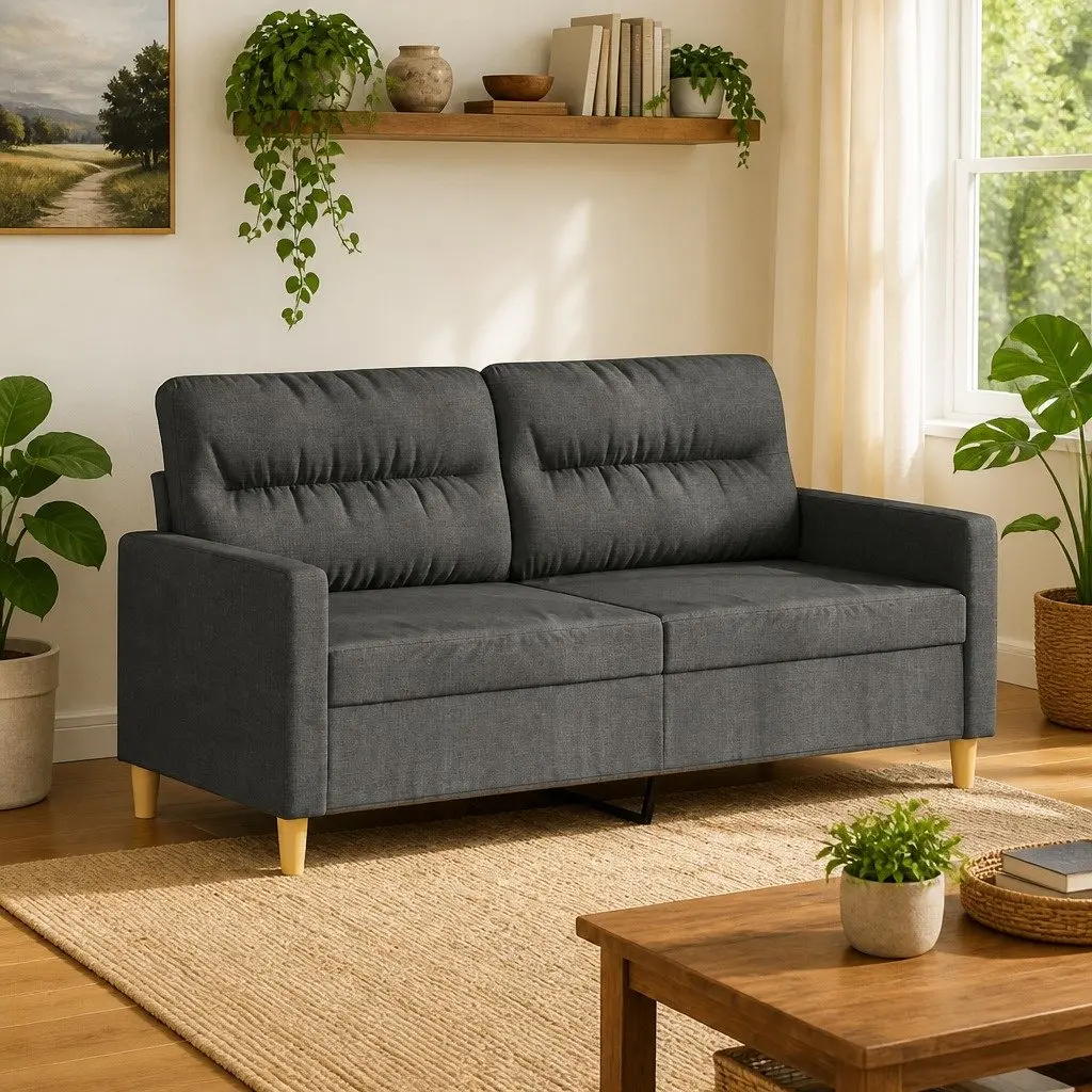 2-Seater Sofa Fabric Grey 140cm Modern Lounge Couch