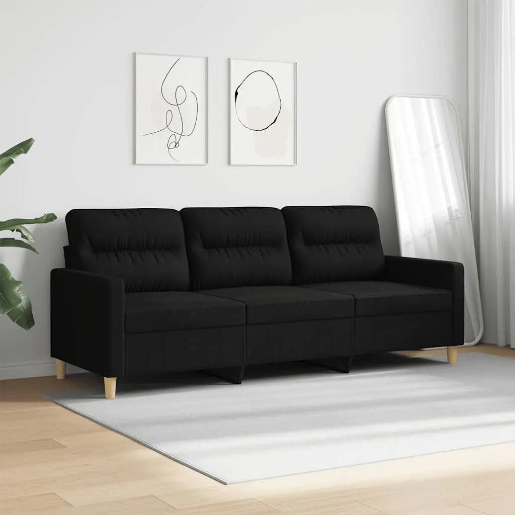 3-Seater Sofa Black 180cm Modern Living Room Couch Fabric Upholstered Furniture