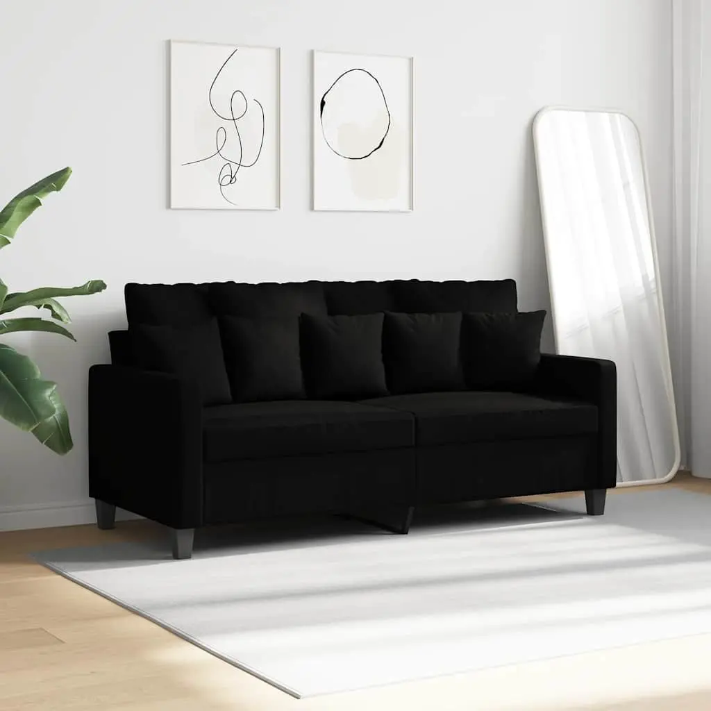 2-Seater Sofa Fabric Black 140cm Modern Lounge Seat